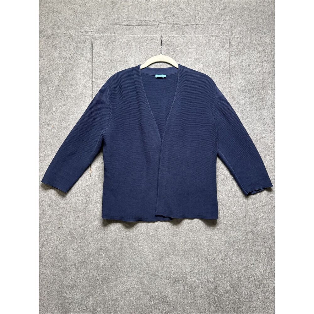 J McLaughlin Jacket Womens Large Navy Blue Open Cardigan 100% Cotton Minimalist